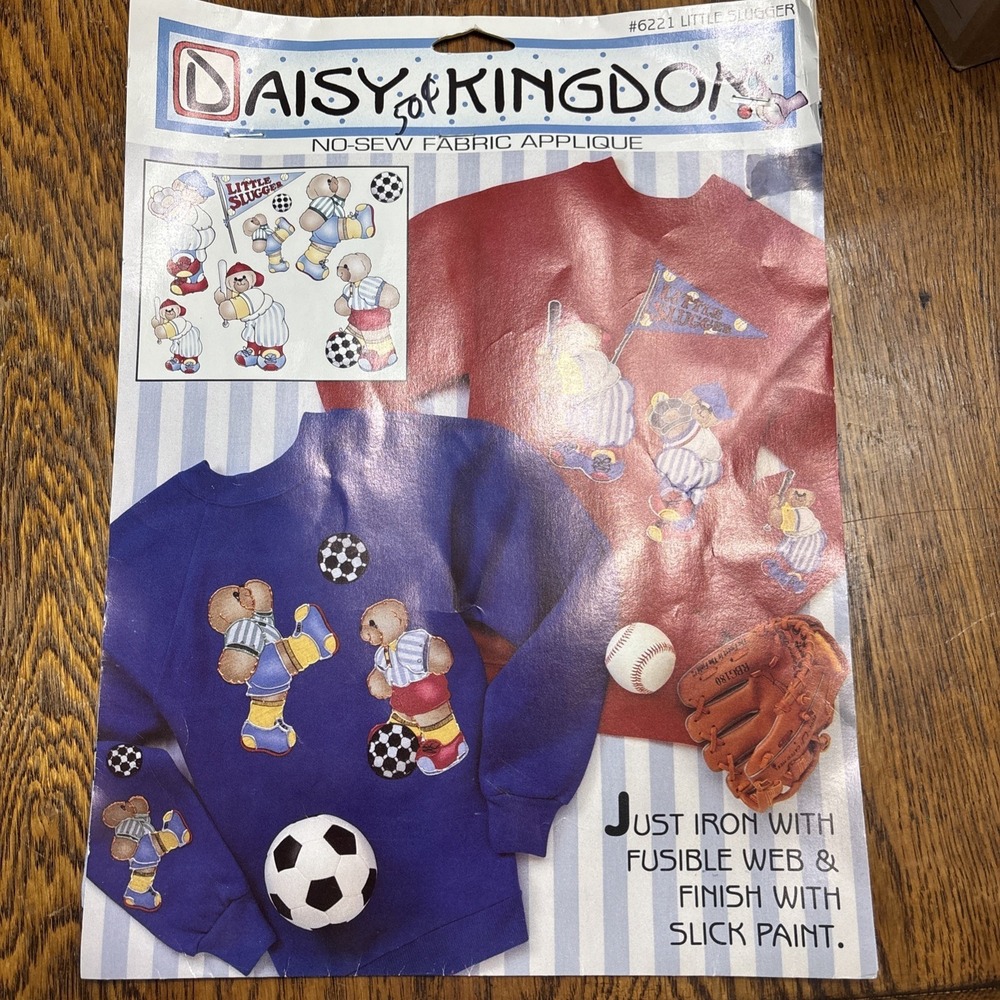 Vtg Daisy Kingdom No Sew Fabric Appliqué Little‎ Slugger Teddy Bear